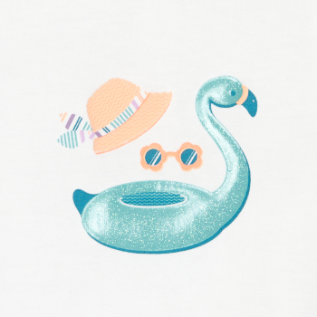 تانك توب برسمة فلامينغو على شكل عوامة باللونين الوردي والأبيض للفتيات الصغيرات